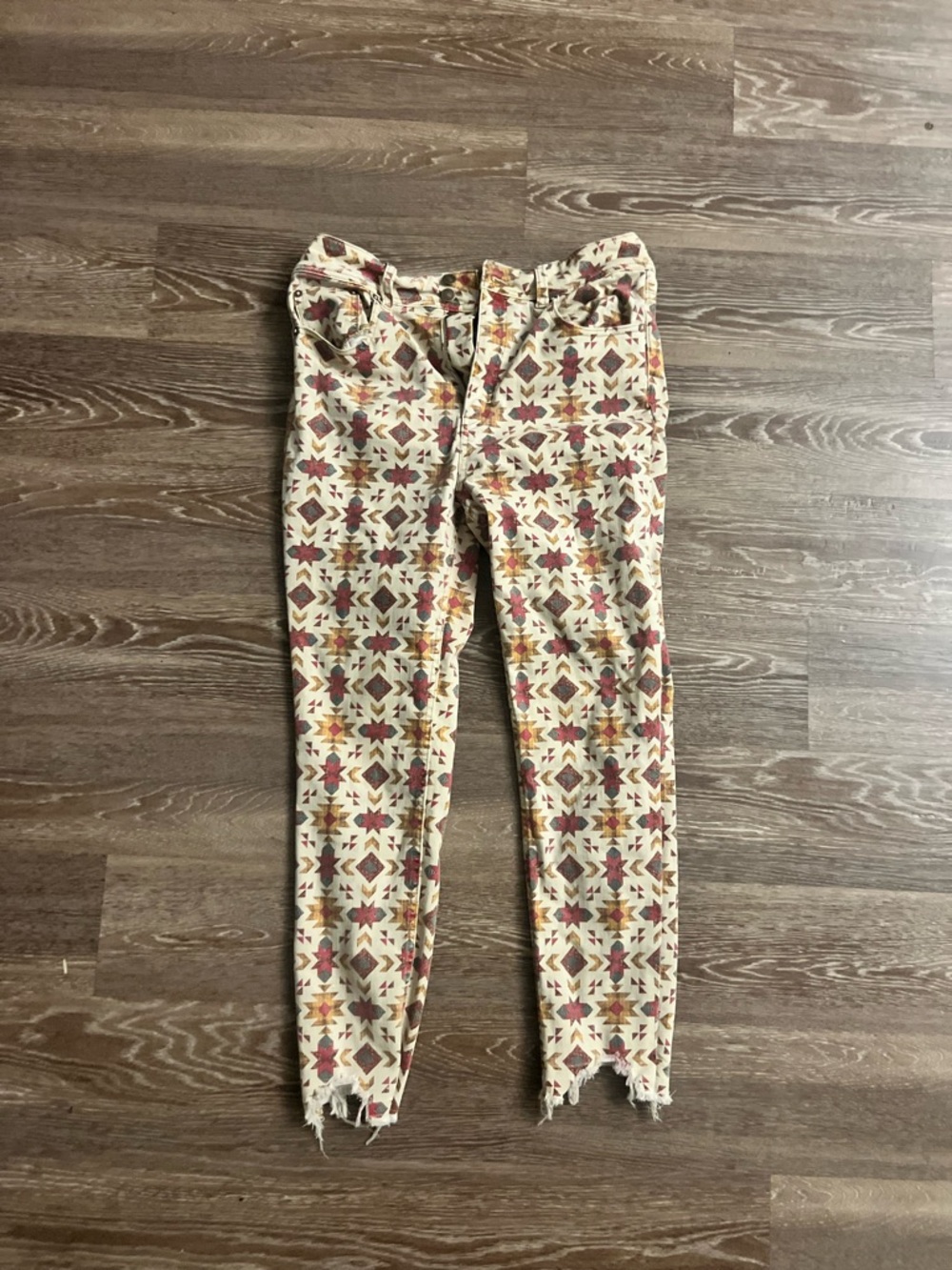 We The Free Beige Aztec Print Skinny Jeans
